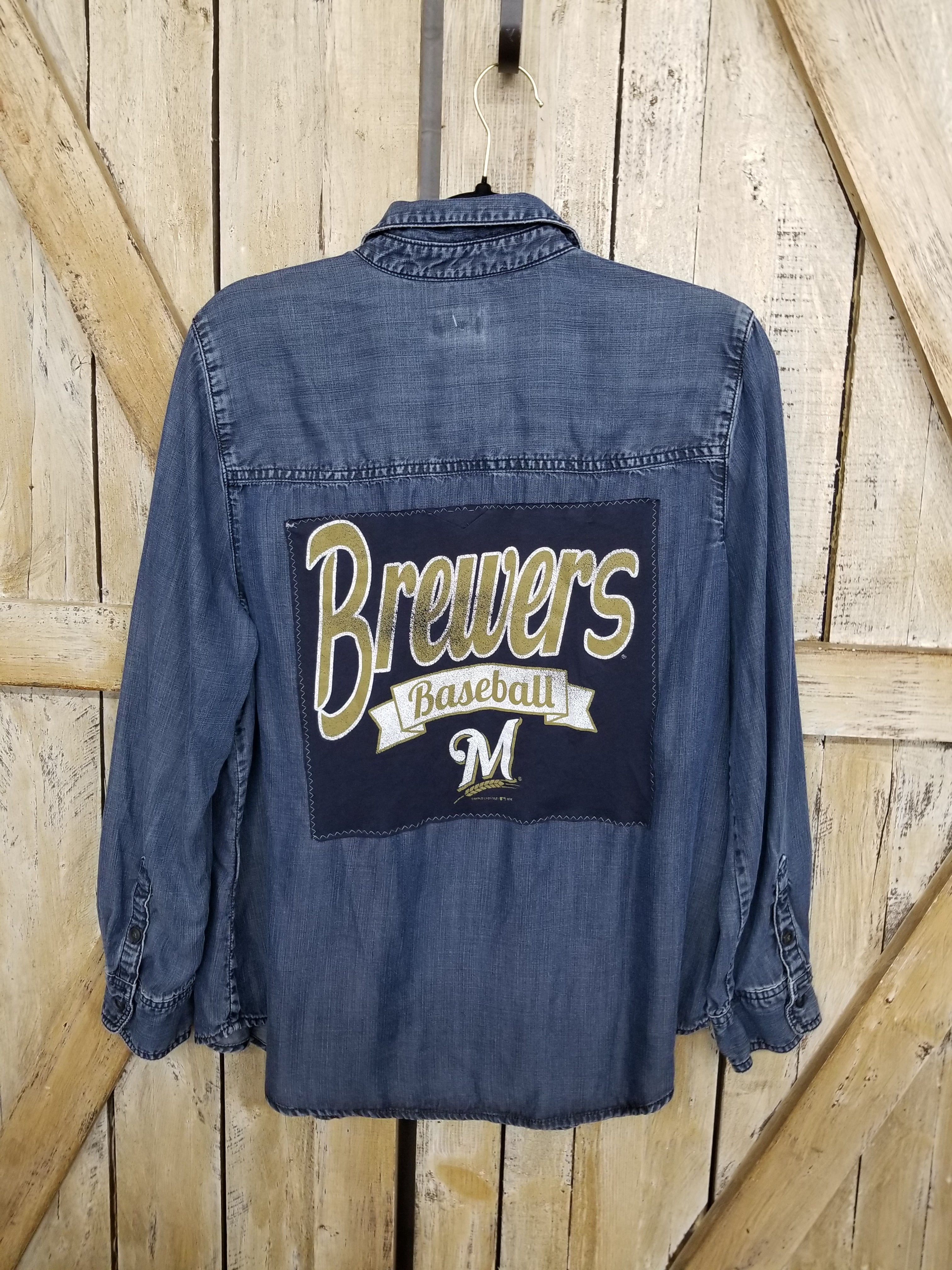 Repurposed Flannel Shirt with Brewers Patch