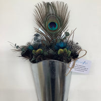 Pheasant + Mallard Duck + Guinea Fowl + Peacock Feather Flower Arrangement - Hanging Planter