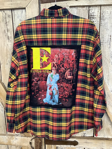 Repurposed Flannel Shirt with Elton Patch