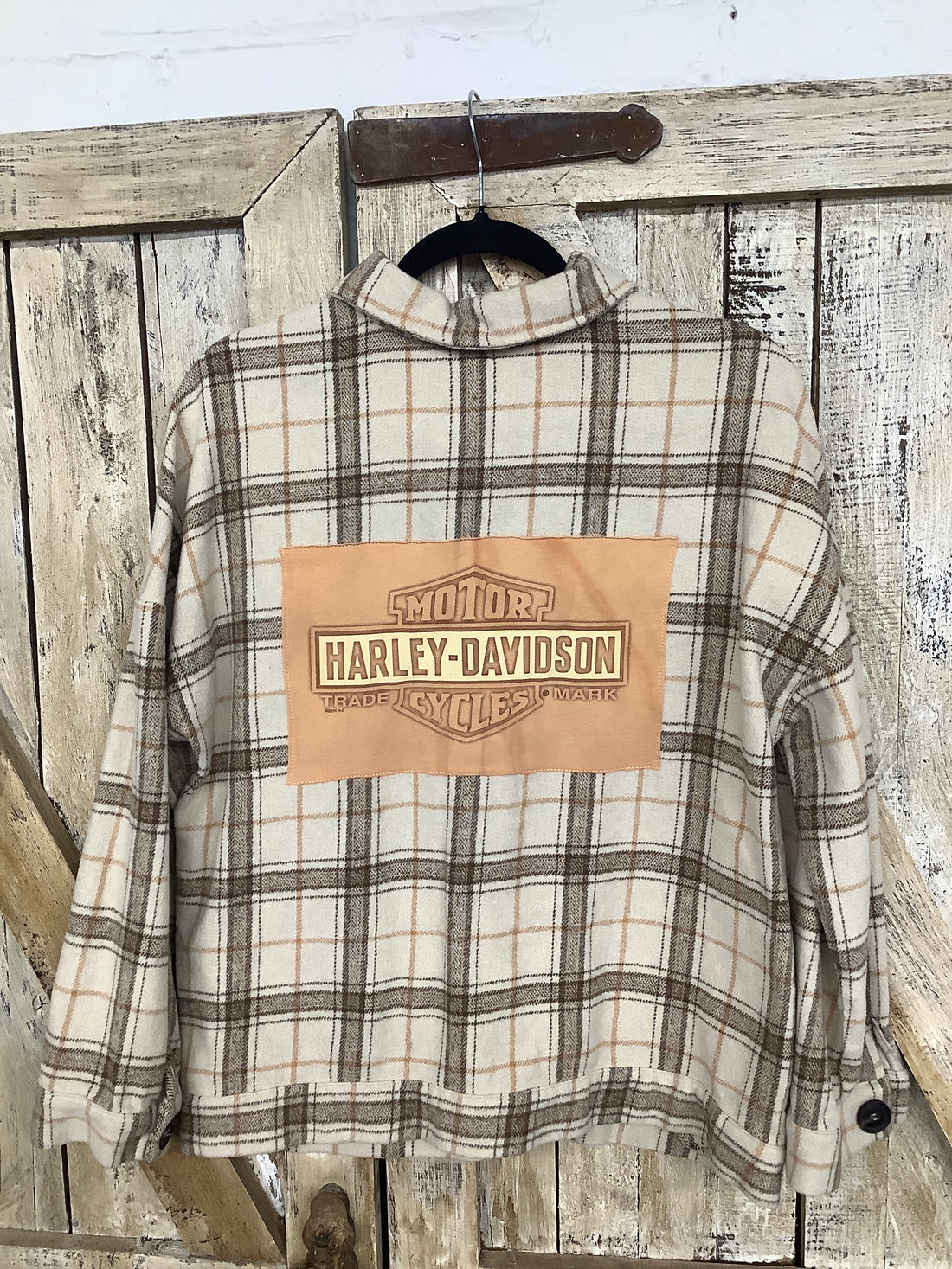 Repurposed Flannel Shirt with MKE Motorcycle Patch