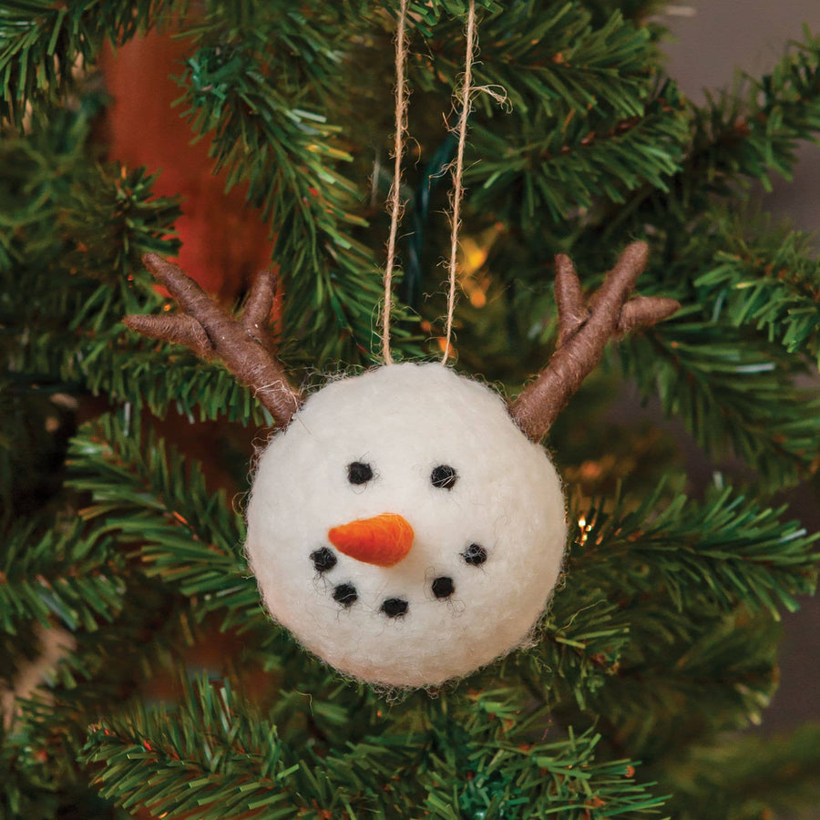 Felted Wool Snowman Reindeer Ornament