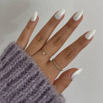 Moonlight Press-On Nails|Pearlescent White| Short Almond