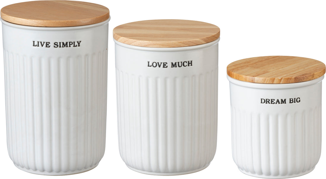 Rounded Stoneware Cannisters With Lids