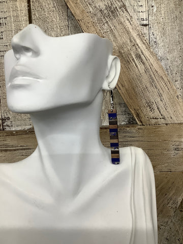 Blue + Wood Resin Drop Earrings - Large