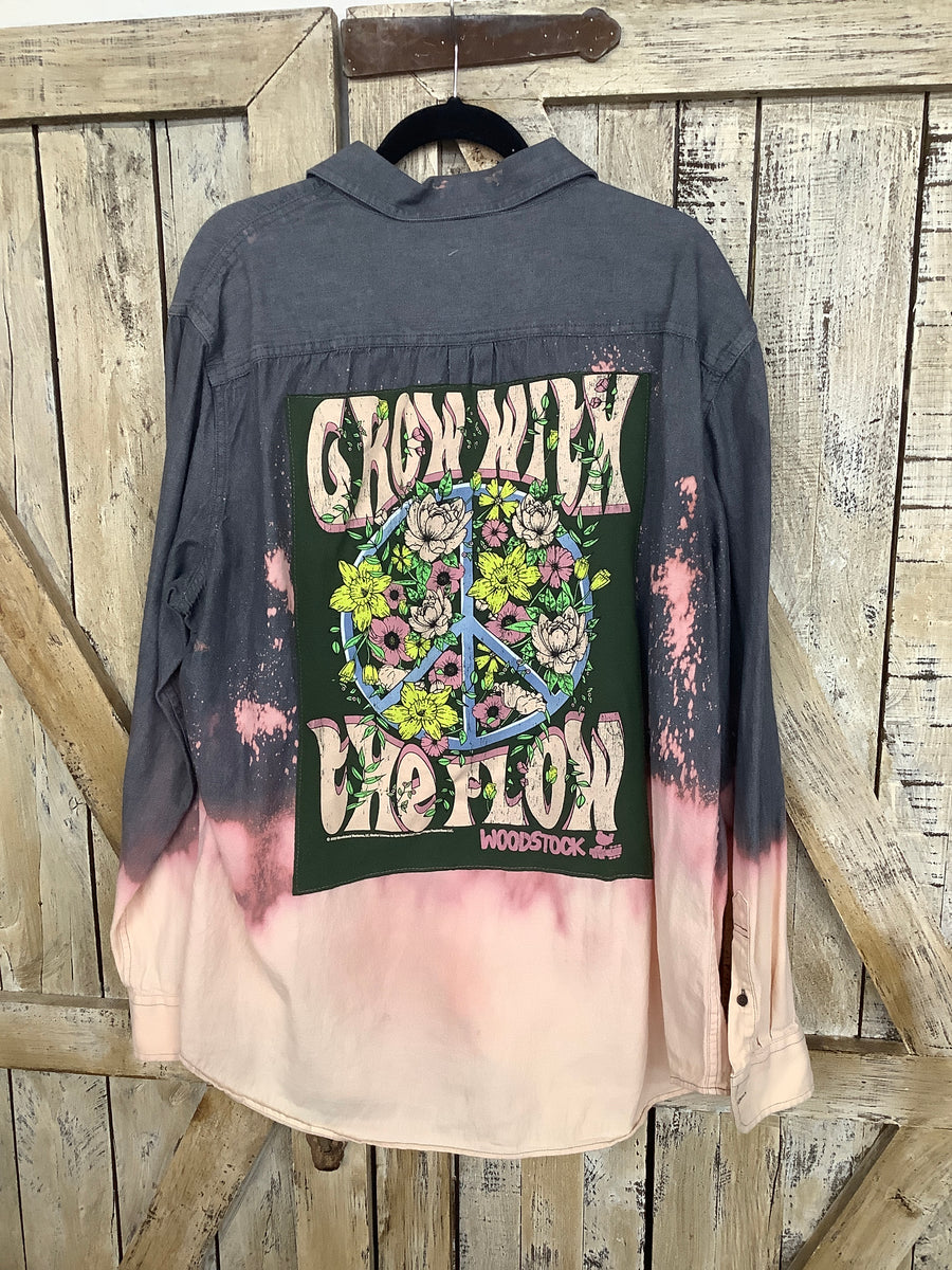 Repurposed Bleached Shirt with Grow With The Flow Patch