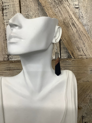 Black, Grey & Wood Tie Shaped Resin Drop Earrings