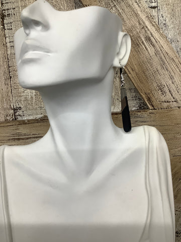 Black, Grey & Wood Teardrop Resin Drop Earrings - Small