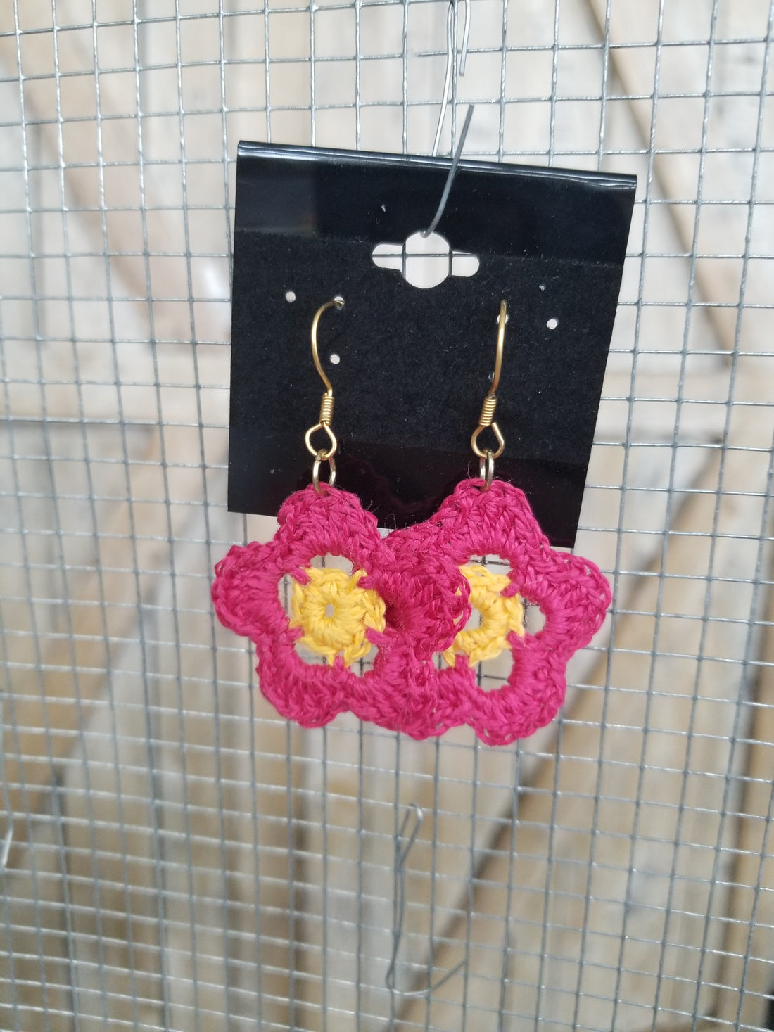 Pink & Yellow Flower Crochet Earrings