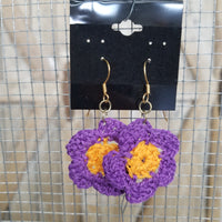 Purple & Yellow Flower Crochet Earrings