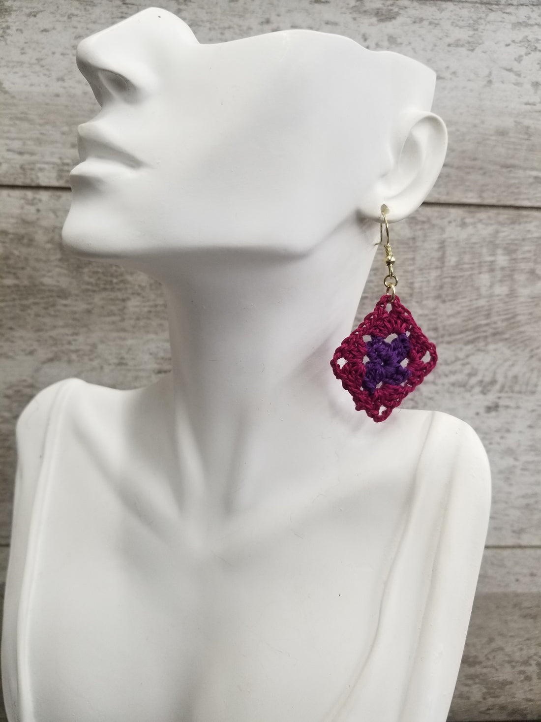 Purple & Berry Diamond Crochet Earrings