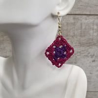 Purple & Berry Diamond Crochet Earrings