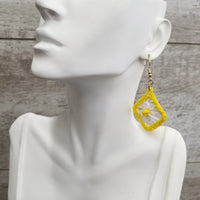 White Diamond with Yellow Bead Crochet Earrings