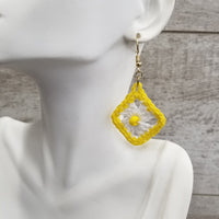 White Diamond with Yellow Bead Crochet Earrings