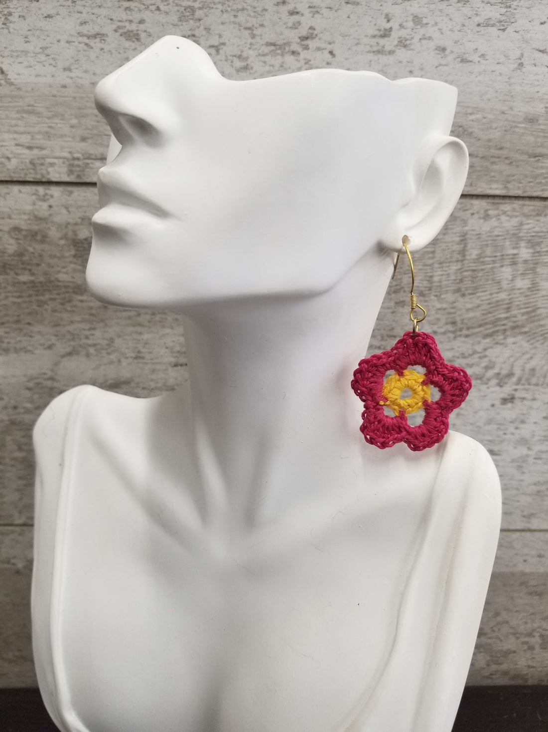 Pink & Yellow Flower Crochet Earrings