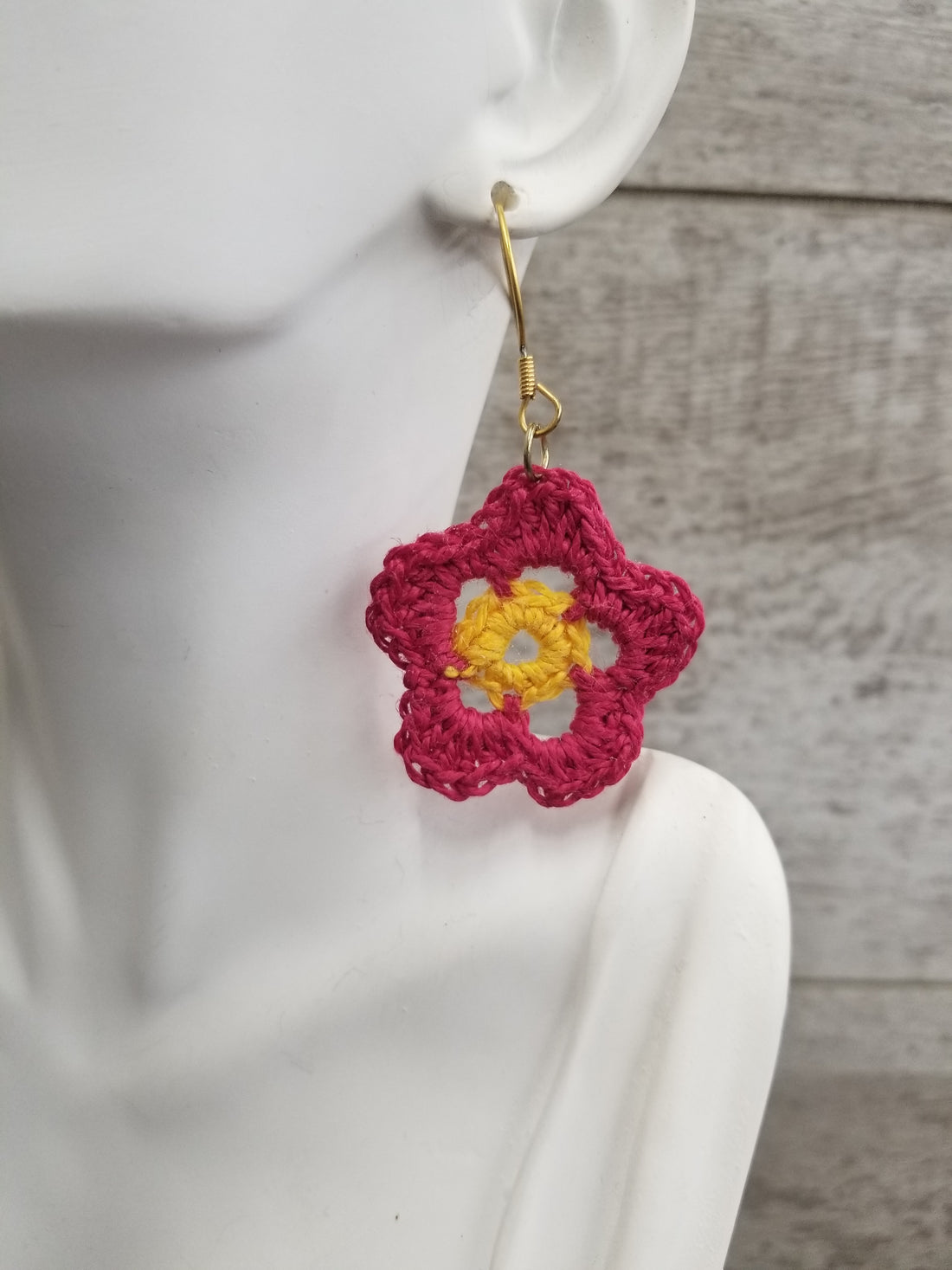 Pink & Yellow Flower Crochet Earrings