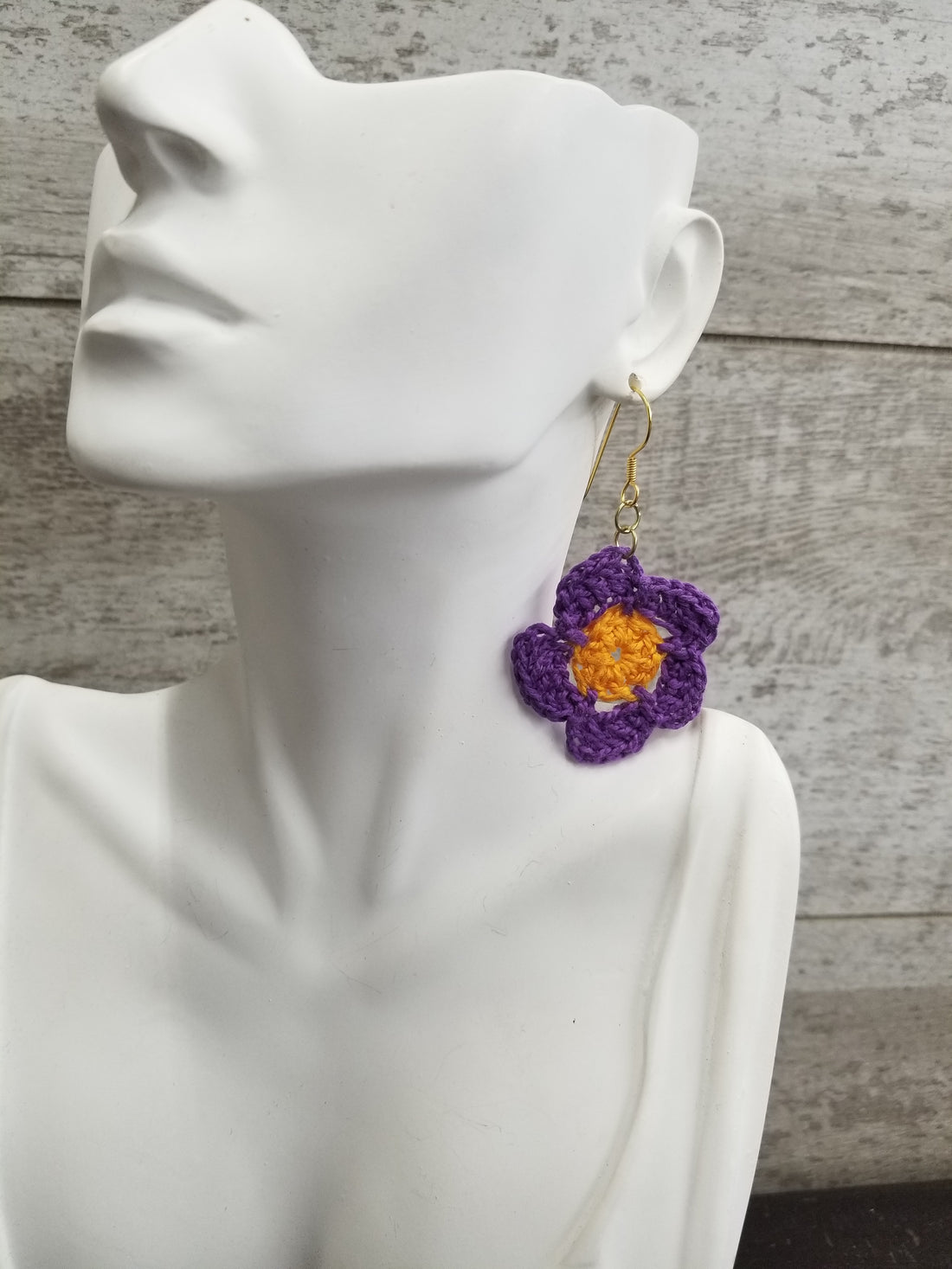 Purple & Yellow Flower Crochet Earrings