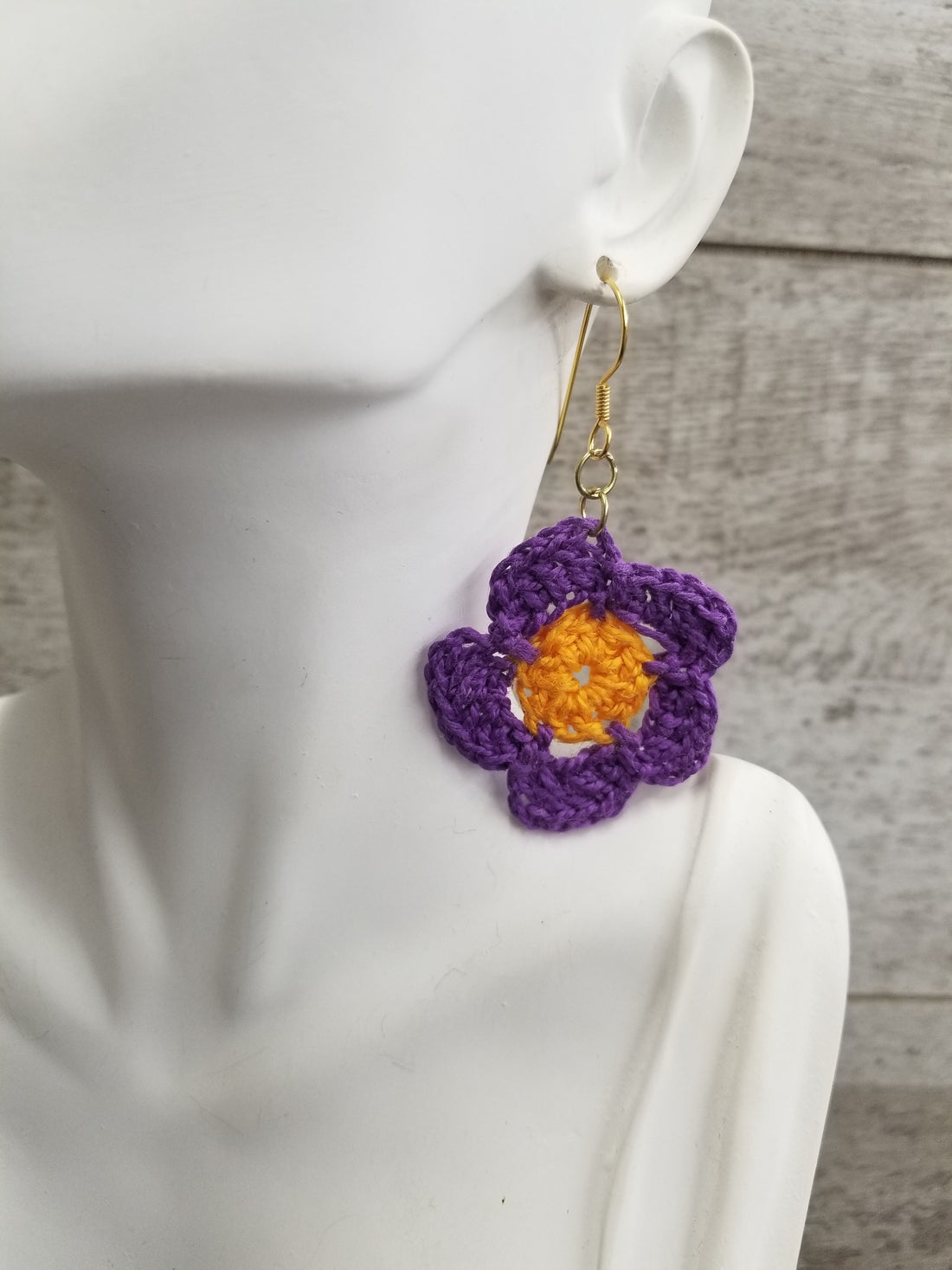 Purple & Yellow Flower Crochet Earrings