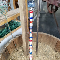 Beaded Garden Pick - Red, White + Blue