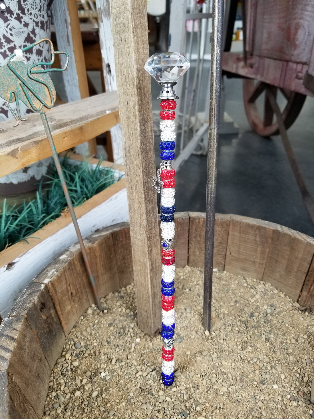 Beaded Garden Pick - Red, White + Blue