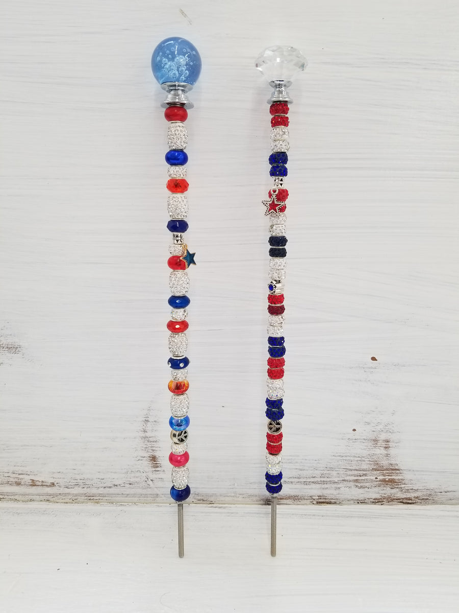 Beaded Garden Pick - Red, White + Blue