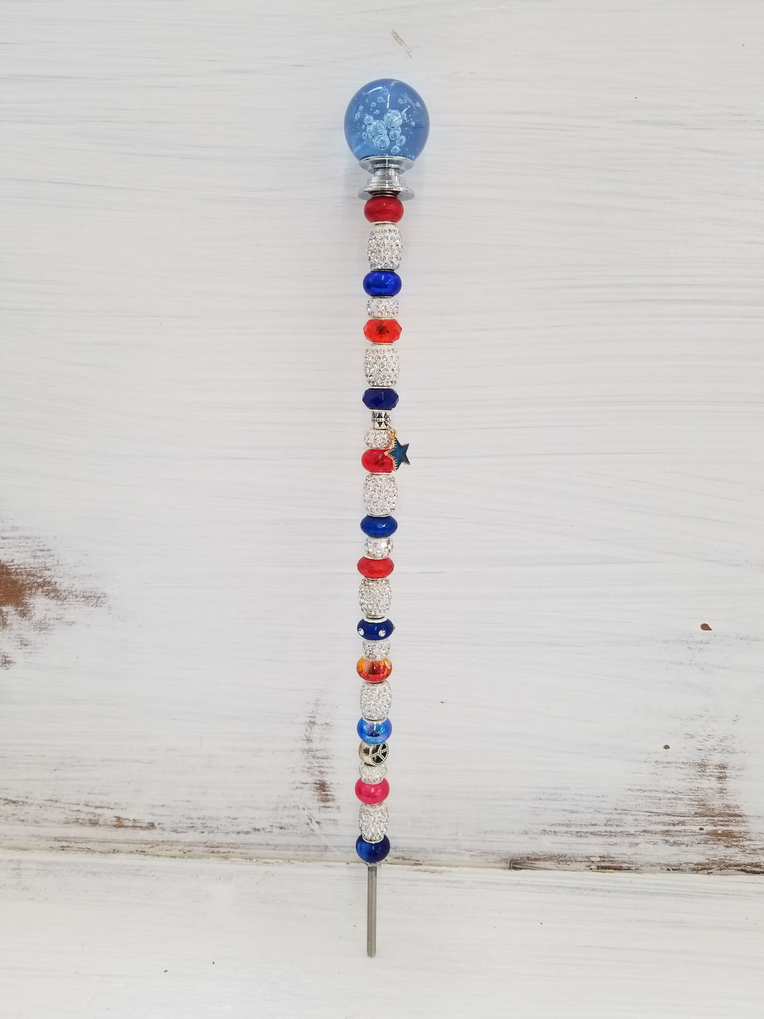 Beaded Garden Pick - Red, White + Blue