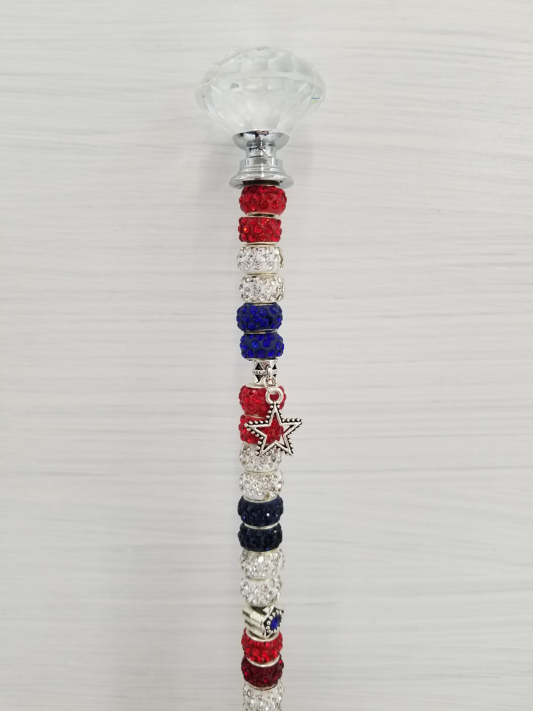 Beaded Garden Pick - Red, White + Blue