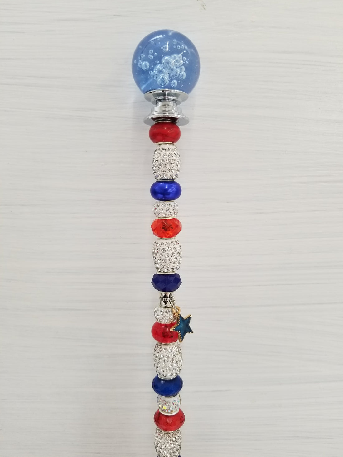 Beaded Garden Pick - Red, White + Blue