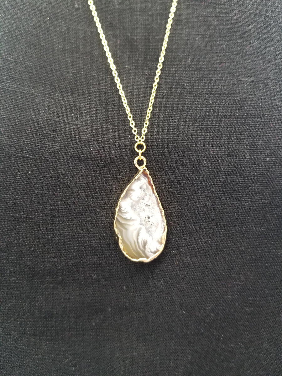 Gold Taupe + White Geode Necklace