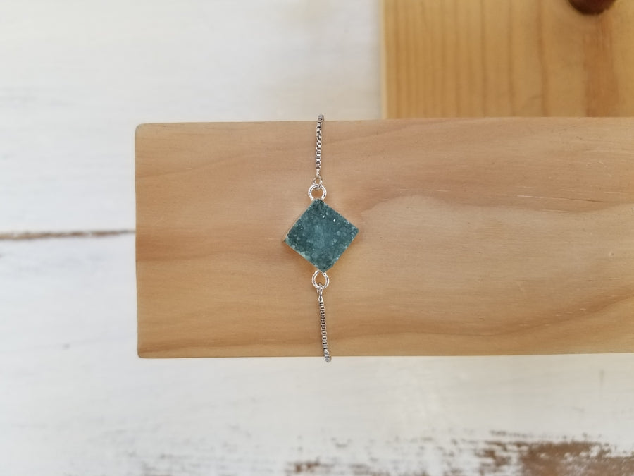 Silver Slider Bracelet - Square Blue Druzy