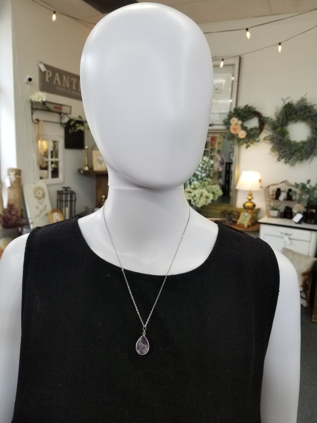 Silver Teardrop Amethyst Necklace