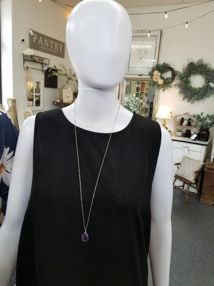 Silver Teardrop Amethyst Necklace