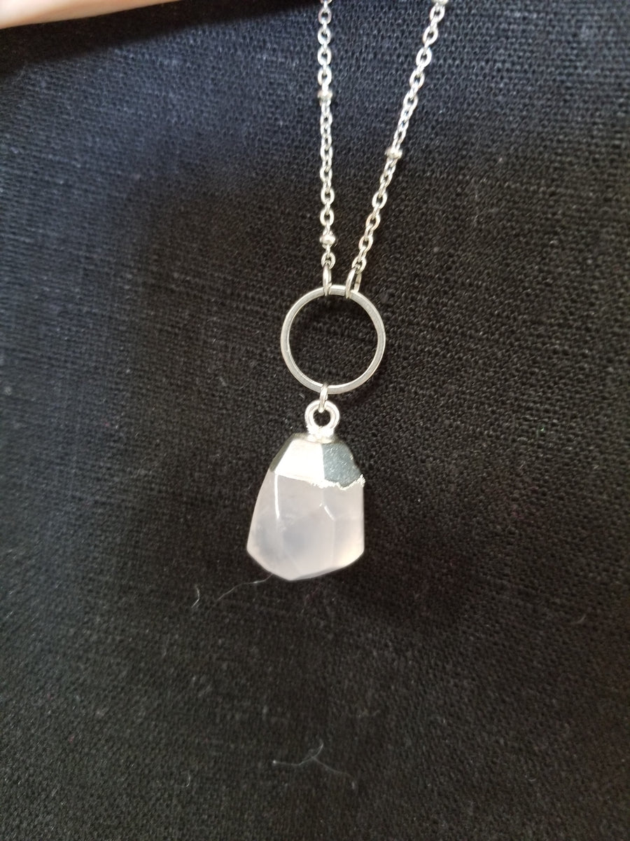 Silver Rose Quartz Nugget Necklace