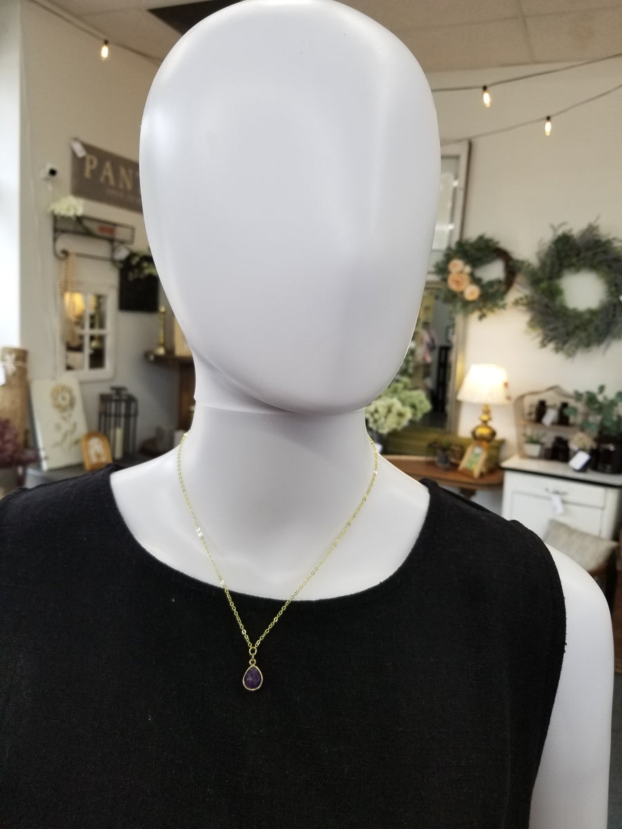 Gold Amethyst Teardrop Necklace