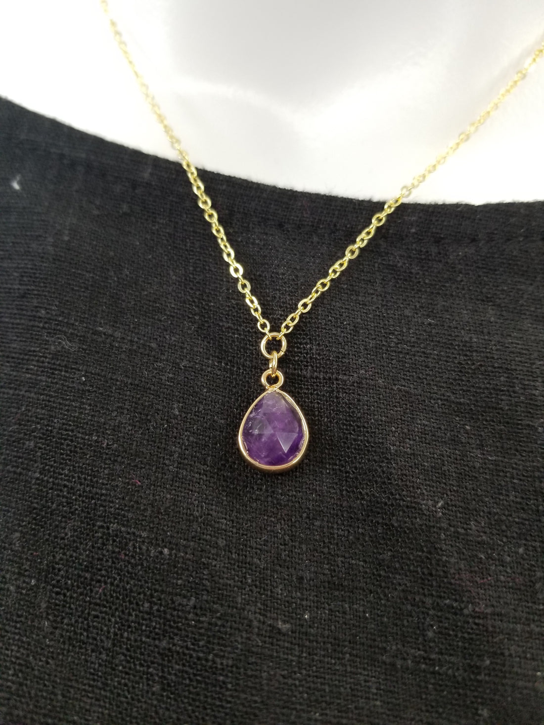 Gold Amethyst Teardrop Necklace