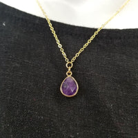 Gold Amethyst Teardrop Necklace