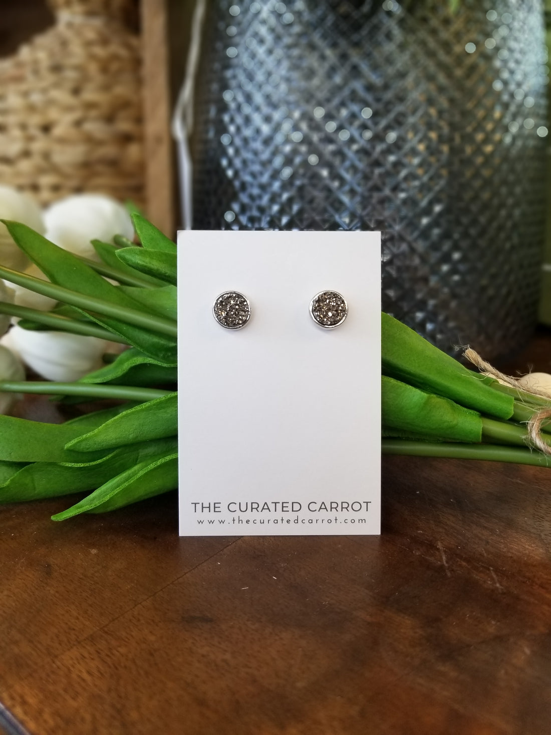 Silver Druzy Stud Earrings