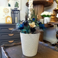 Pheasant, Peacock + Guinea Fowl Feather Flowers Grey Pot