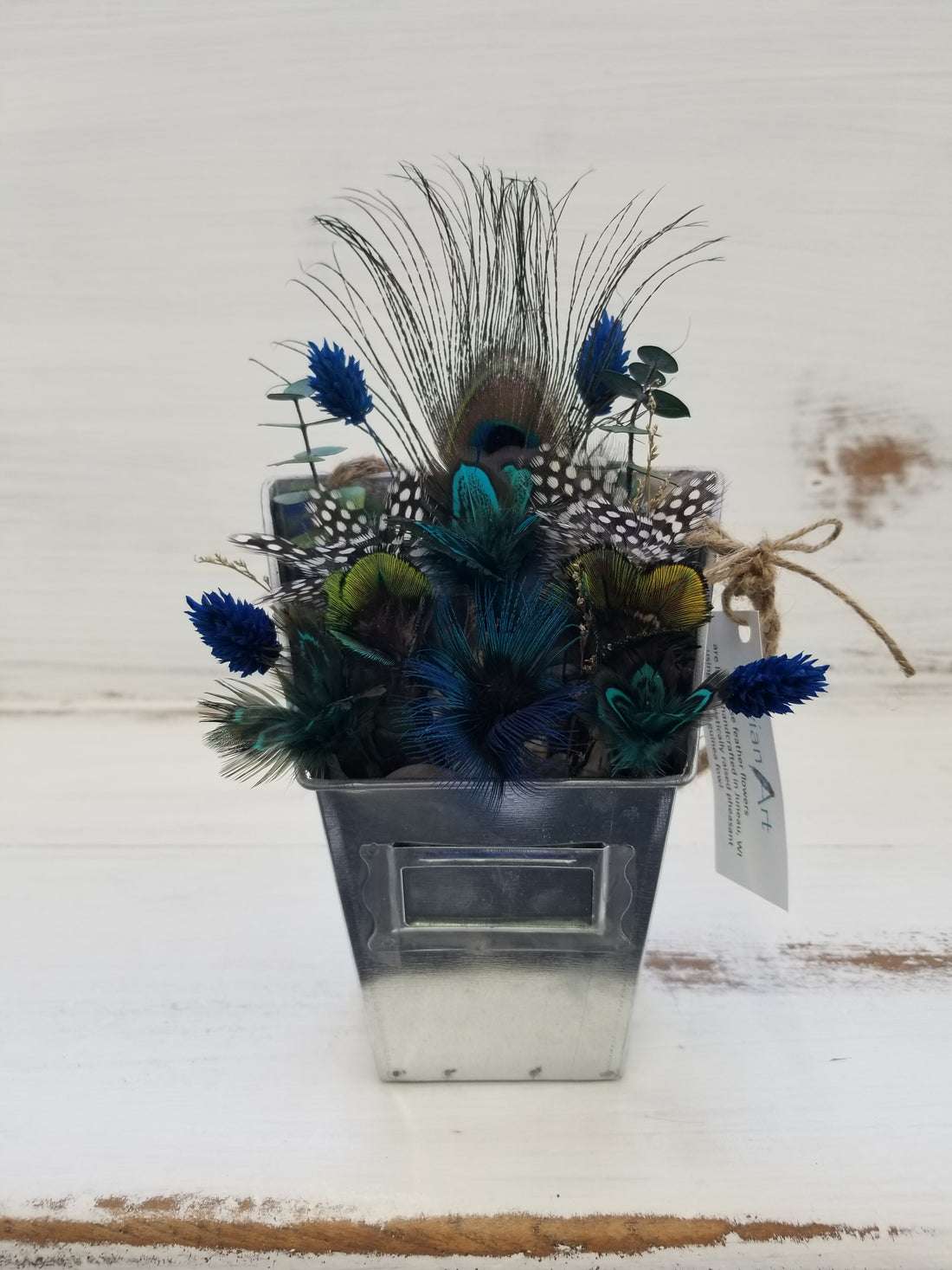 Pheasant + Peacock + Guinea Fowl Feather Flower Arrangement - Hanging Planter