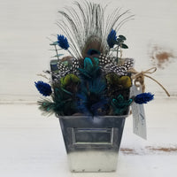 Pheasant + Peacock + Guinea Fowl Feather Flower Arrangement - Hanging Planter