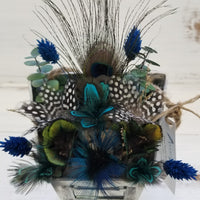 Pheasant + Peacock + Guinea Fowl Feather Flower Arrangement - Hanging Planter