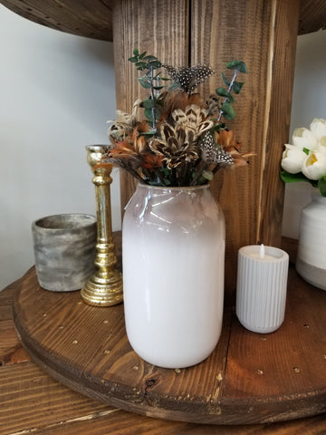 Pheasant + Guinea Fowl Arrangement - Brown + White Vase