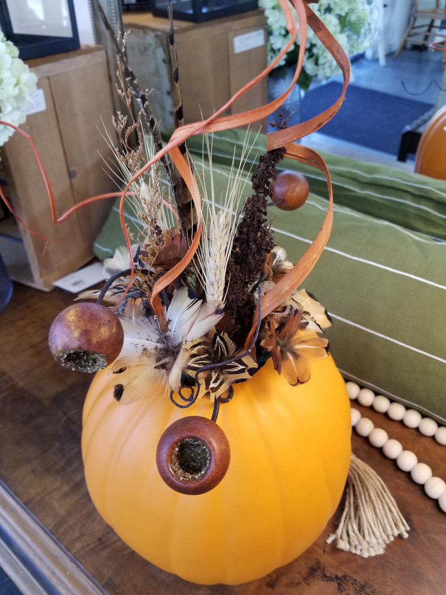 Large Pumpkin Arrangement - Pheasant Feather Flower