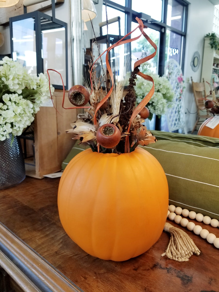 Large Pumpkin Arrangement - Pheasant Feather Flower