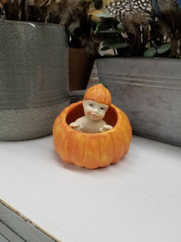 Baby In Pumpkin Figurine - Vintage