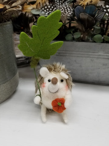 Felt Hedgehog With Pumpkin And Leaf