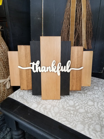 Sound Wave Wooden Sign - Thankful