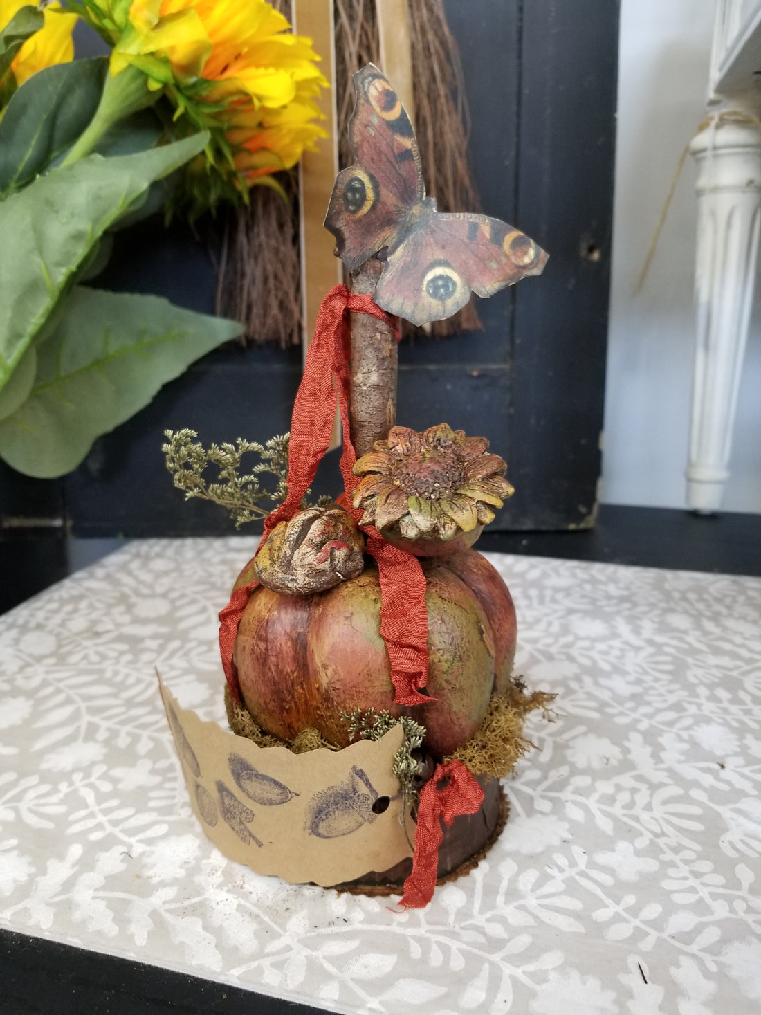 Autumn Butterfly + Pumpkin Handmade Shelf Decor