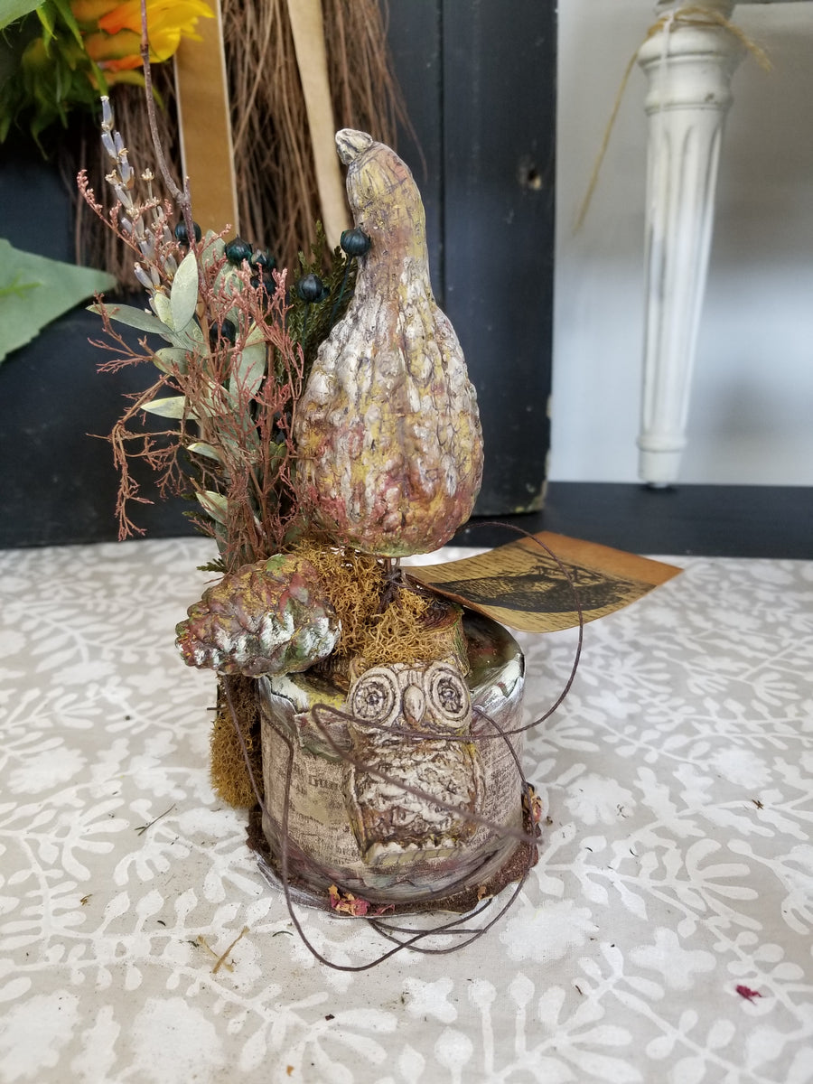 Gourd + Owl Handmade Shelf Decor