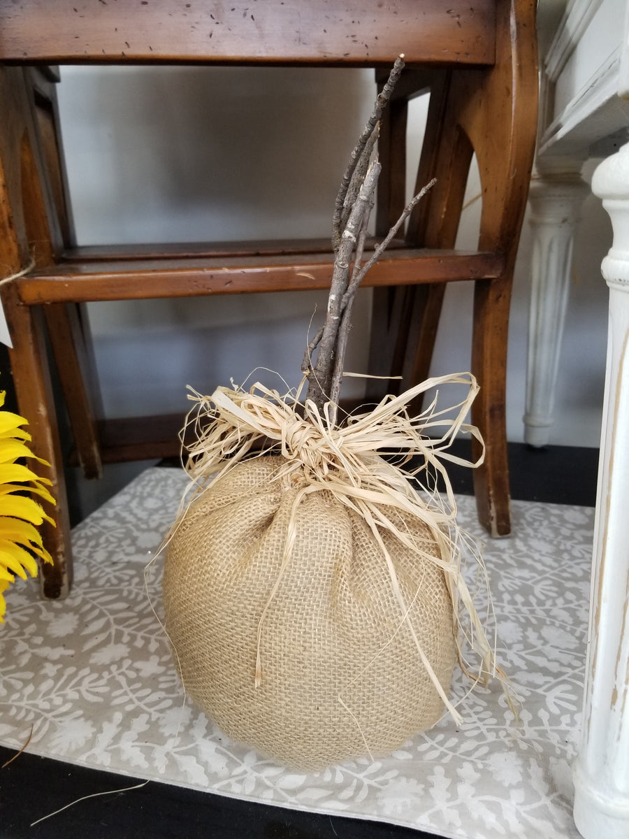 Burlap Plush Pumpkin With Stick Stem