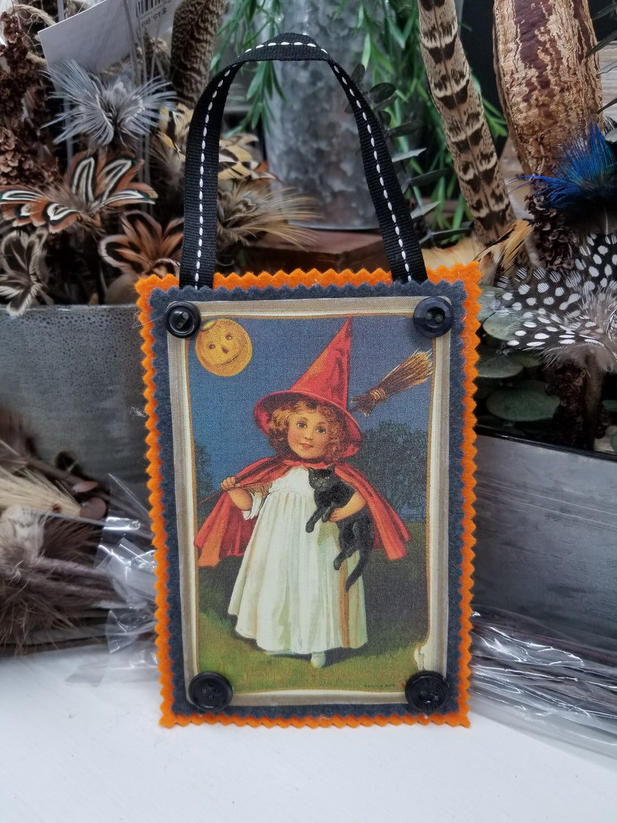 Hanging Vintage Postcard Reproduction - Halloween Witch